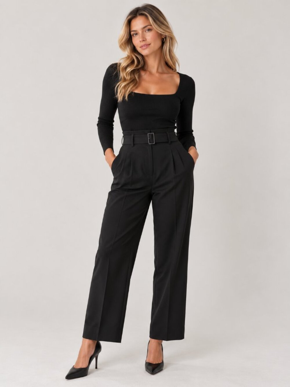 💎 Aritzia Babaton Power Pant Black High Rise Belted Trouser Size 10